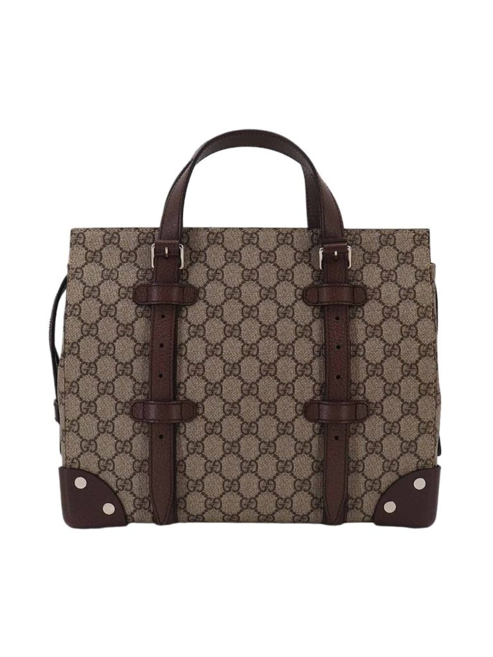 Gucci GG Supreme Tote Bag Leather Beige Brown Silver